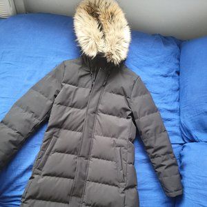 Aritzia Black Puffer Coat with Faux Fur Hood